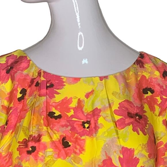 Loft Boxy Floral Dress Size 8 Yellow and Orange Slit Sleeves - Picture 9 of 16